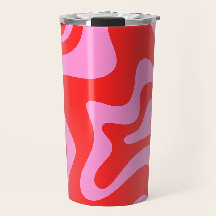 Liquid Swirl Retro Contemporary Abstract in Preppy Pink and Red Travel Mug Gallery Image 1