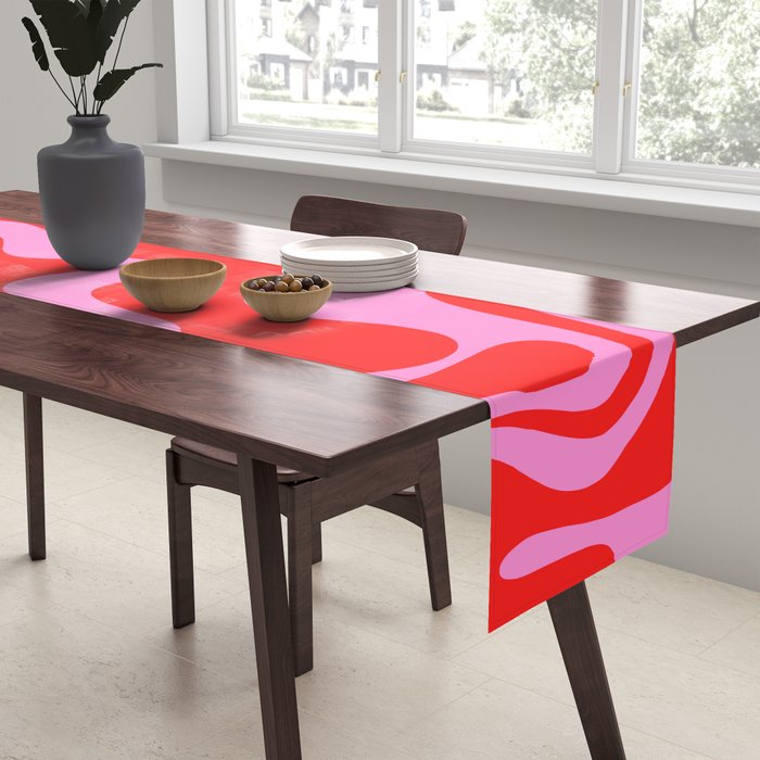 Liquid Swirl Retro Contemporary Abstract in Preppy Pink and Red Table Runner Gallery Image 2
