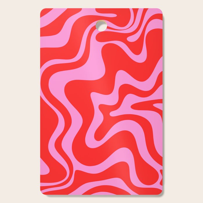 Liquid Swirl Retro Contemporary Abstract in Preppy Pink and Red Cutting Board Gallery Image 1