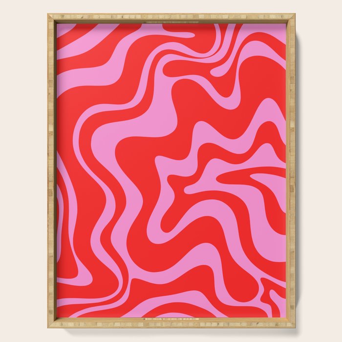 Liquid Swirl Retro Contemporary Abstract in Preppy Pink and Red Serving Tray Gallery Image 1