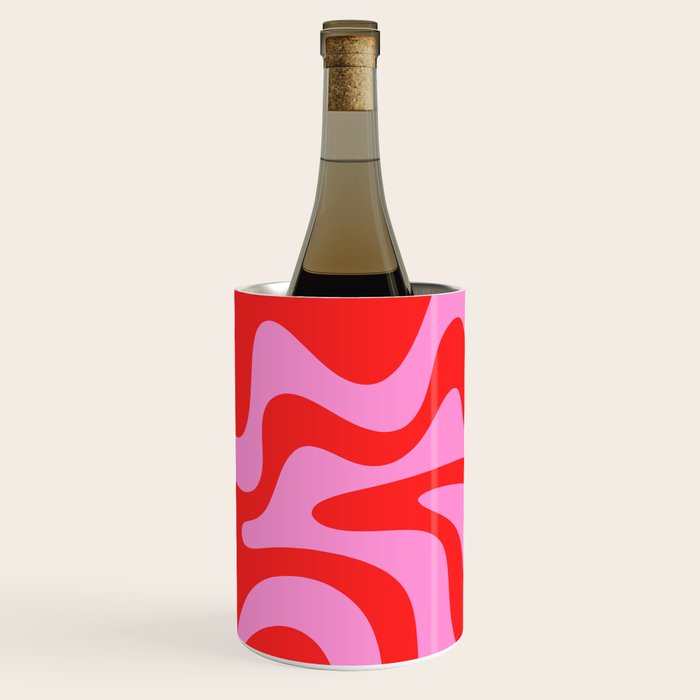 Liquid Swirl Retro Contemporary Abstract in Preppy Pink and Red Wine Chiller Gallery Image 3