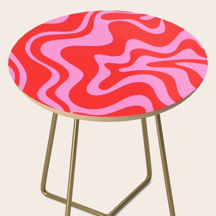 Liquid Swirl Retro Contemporary Abstract in Preppy Pink and Red Side Table Gallery Image 2