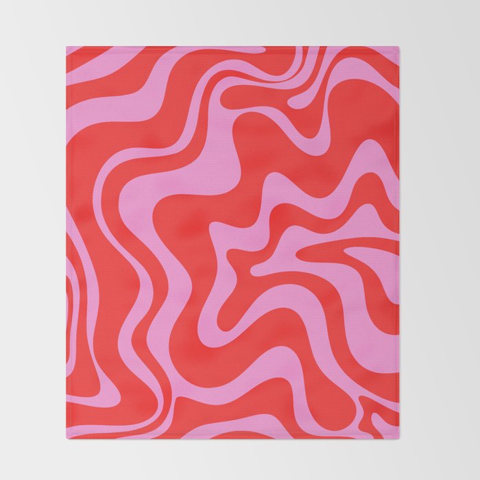 Liquid Swirl Retro Contemporary Abstract in Preppy Pink and Red Throw Blanket Gallery Image 2
