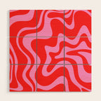 Liquid Swirl Retro Contemporary Abstract in Preppy Pink and Red Wood Wall Art Gallery Image 1