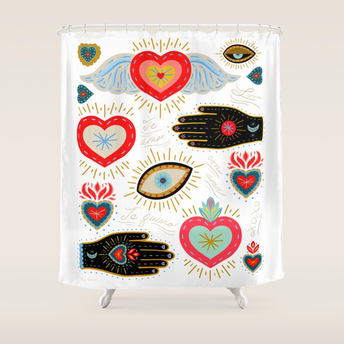 Milagro Love Hearts - White Shower Curtain Gallery Image 1