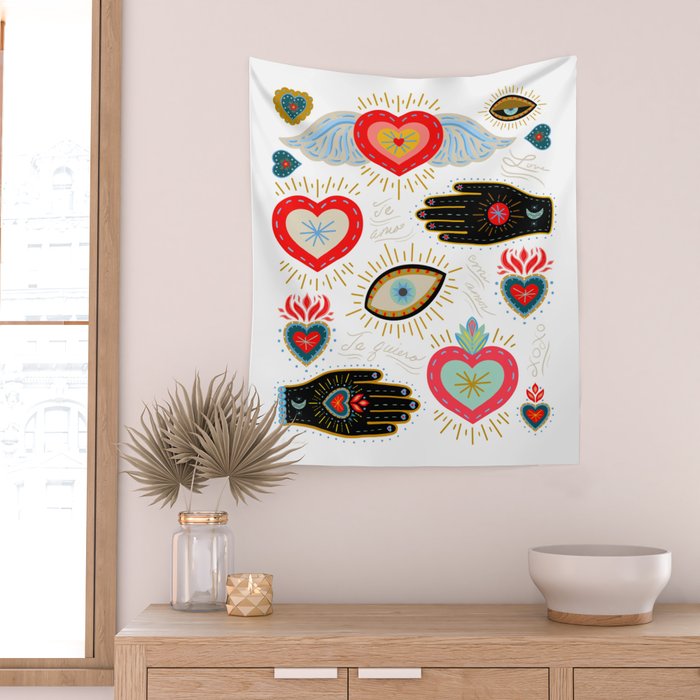 Milagro Love Hearts - White Wall Tapestry Gallery Image 2