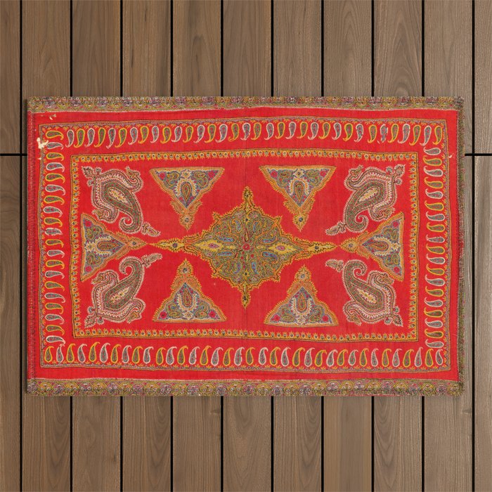 Kirman  Antique South Persian Embroidery Print Outdoor Rug Gallery Image 1