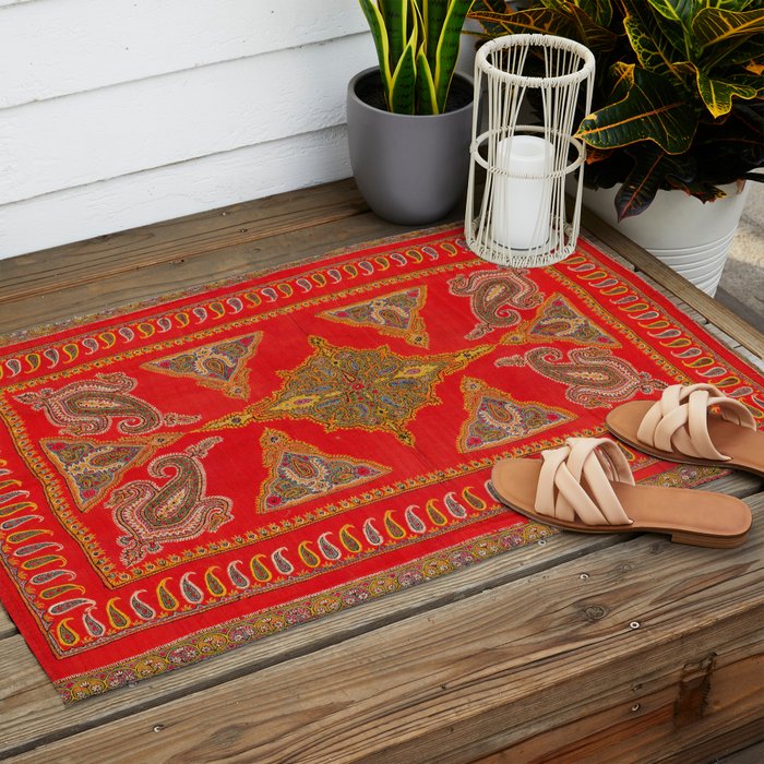 Kirman  Antique South Persian Embroidery Print Outdoor Rug Gallery Image 2