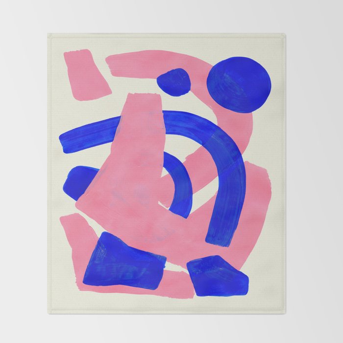 Blue Pink Fun Colorful Mid Century Modern Abstract Painting Shapes Pattern Throw Blanket Gallery Image 2