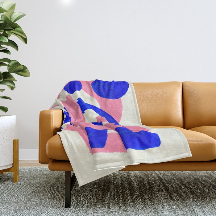 Blue Pink Fun Colorful Mid Century Modern Abstract Painting Shapes Pattern Throw Blanket Gallery Image 1