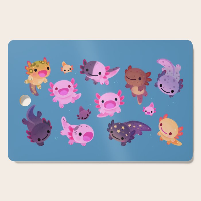 Happy axolotl - blue Cutting Board Gallery Image 1
