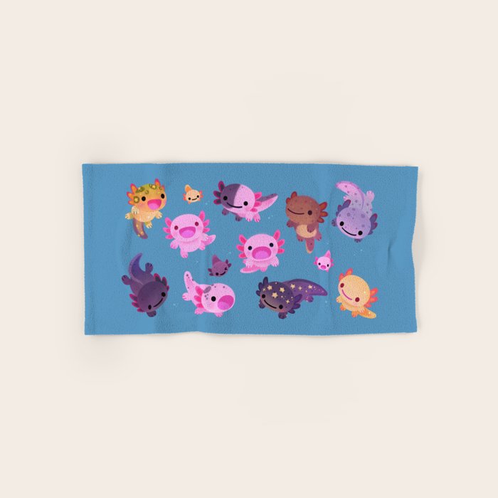 Happy axolotl - blue Bath Towel Gallery Image 1