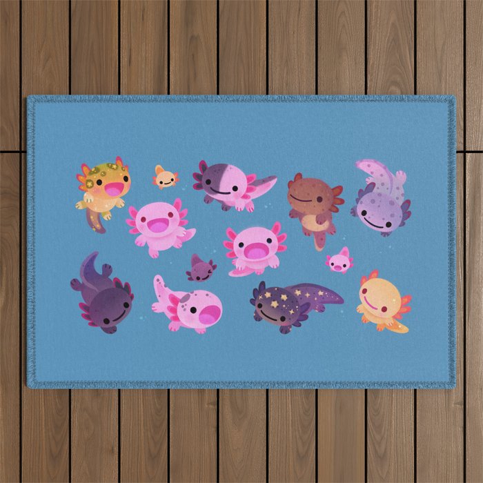Happy axolotl - blue Outdoor Rug Gallery Image 1