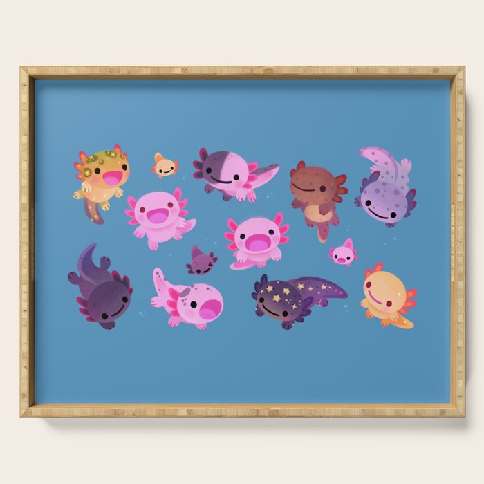 Happy axolotl - blue Serving Tray Gallery Image 1