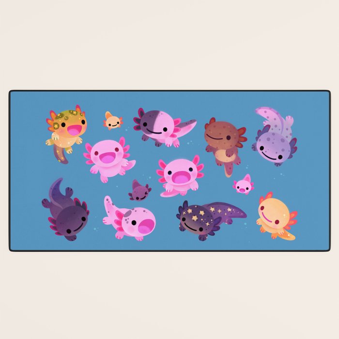 Happy axolotl - blue Desk Mat Gallery Image 3