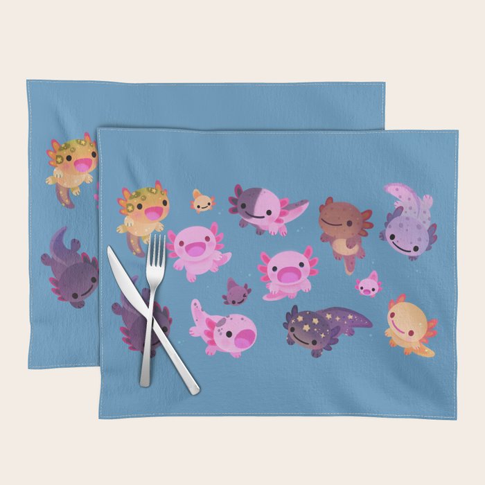 Happy axolotl - blue Placemat Gallery Image 1