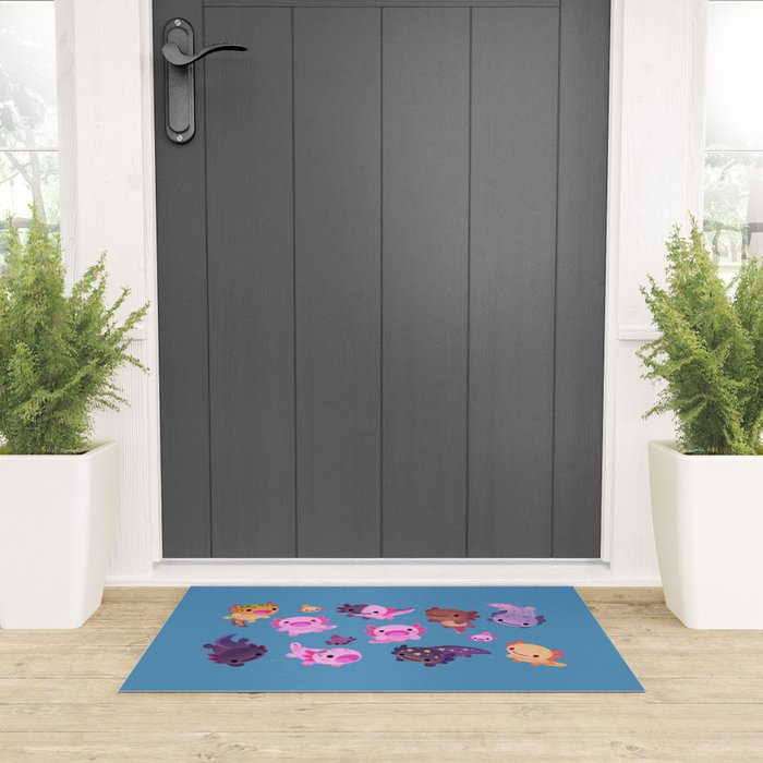 Happy axolotl - blue Welcome Mat Gallery Image 3