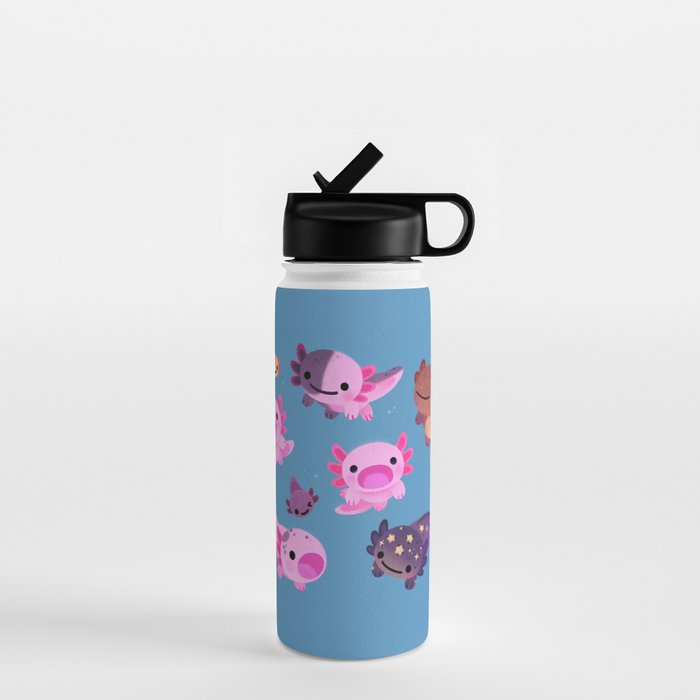 Happy axolotl - blue Water Bottle Gallery Image 1