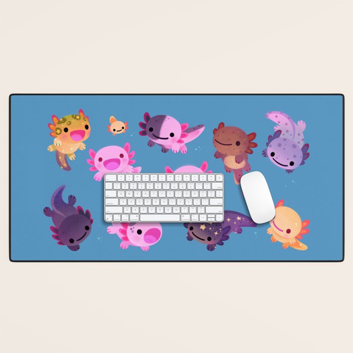 Happy axolotl - blue Desk Mat Gallery Image 1