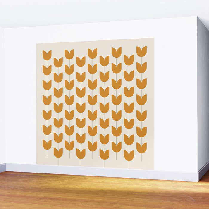 Spring Tulips V Orange Mid Century Flowers Wall Mural Gallery Image 2