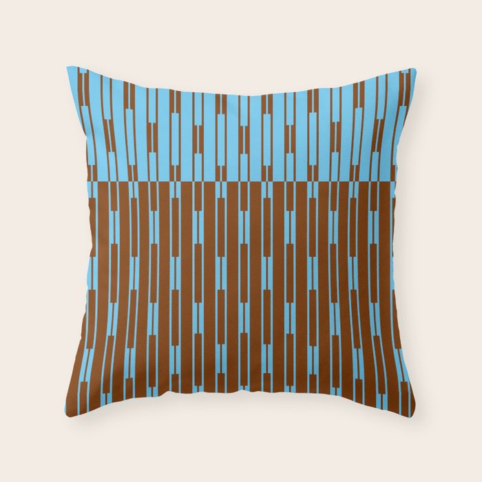 Geometric Two-Tone Geo Chain Pattern in Sky Blue and Chestnut Brown Throw Pillow Gallery Image 1