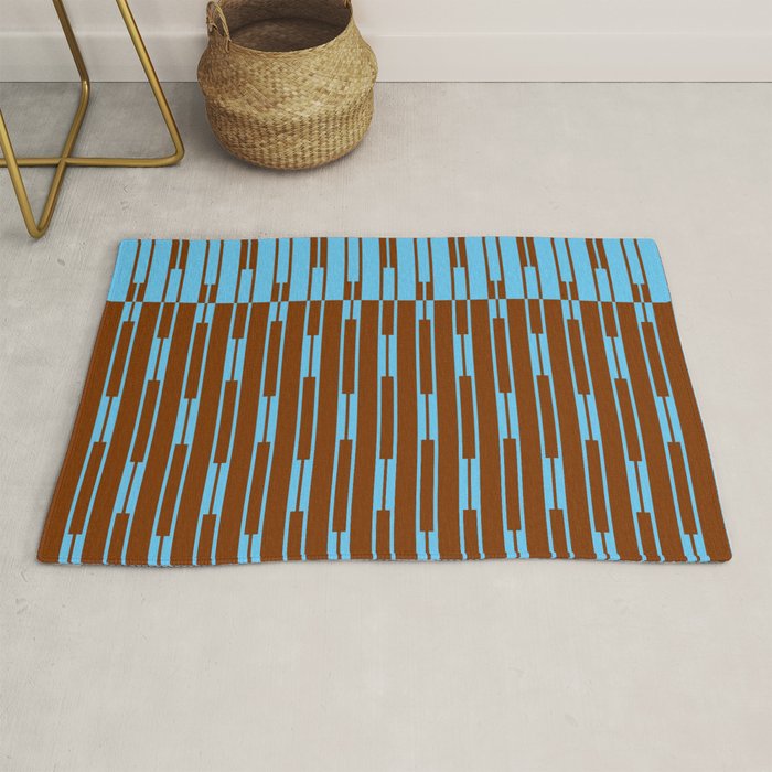 Geometric Two-Tone Geo Chain Pattern in Sky Blue and Chestnut Brown Rug Gallery Image 1