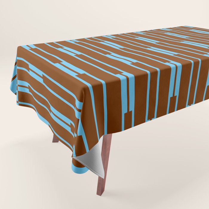 Geometric Two-Tone Geo Chain Pattern in Sky Blue and Chestnut Brown Tablecloth Gallery Image 1