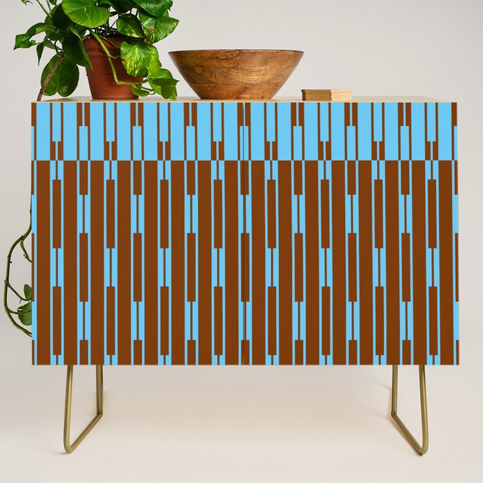 Geometric Two-Tone Geo Chain Pattern in Sky Blue and Chestnut Brown Credenza Gallery Image 1