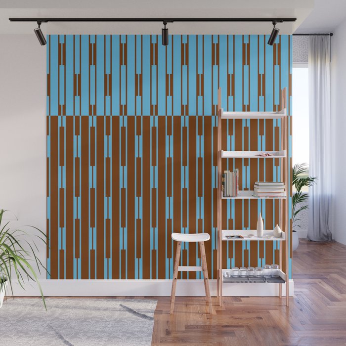 Geometric Two-Tone Geo Chain Pattern in Sky Blue and Chestnut Brown Wall Mural Gallery Image 1