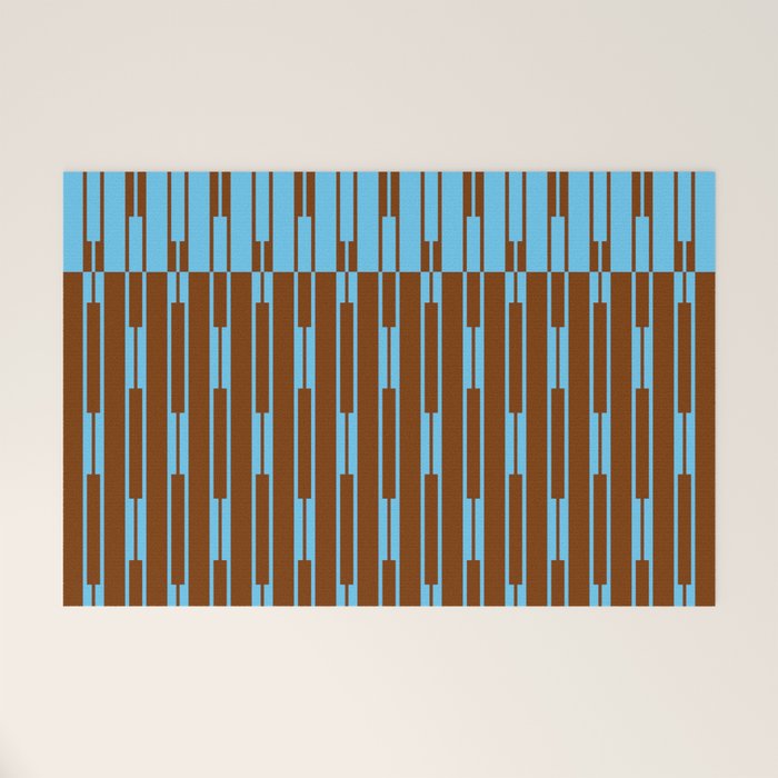 Geometric Two-Tone Geo Chain Pattern in Sky Blue and Chestnut Brown Welcome Mat Gallery Image 1