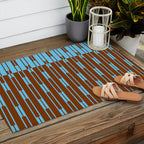 Geometric Two-Tone Geo Chain Pattern in Sky Blue and Chestnut Brown Outdoor Rug Gallery Image 2