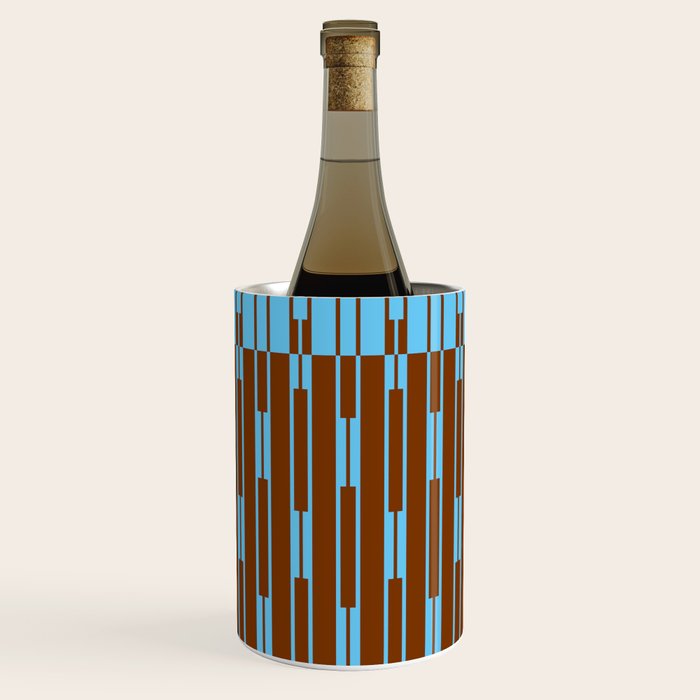 Geometric Two-Tone Geo Chain Pattern in Sky Blue and Chestnut Brown Wine Chiller Gallery Image 1