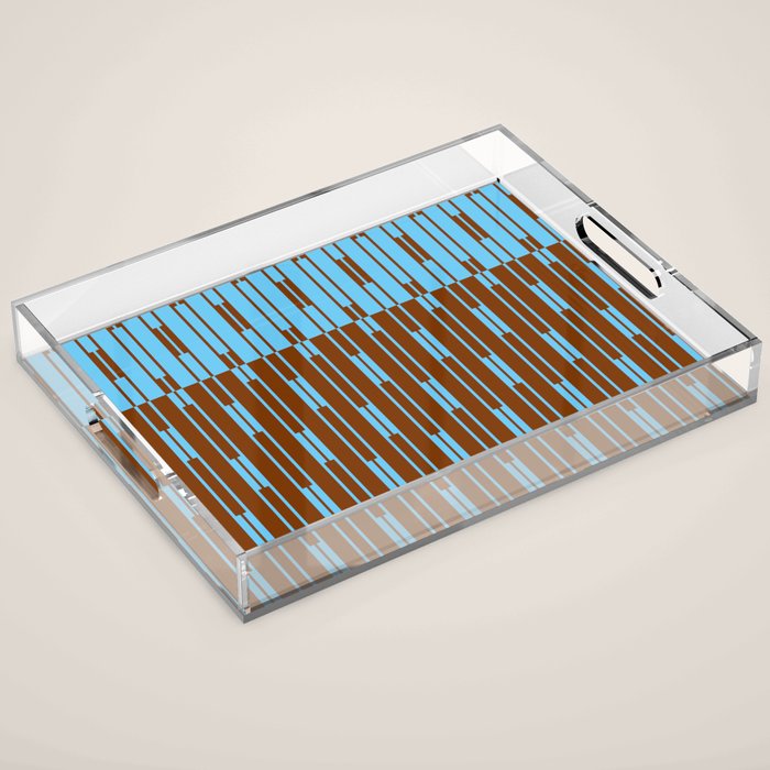 Geometric Two-Tone Geo Chain Pattern in Sky Blue and Chestnut Brown Acrylic Tray Gallery Image 1