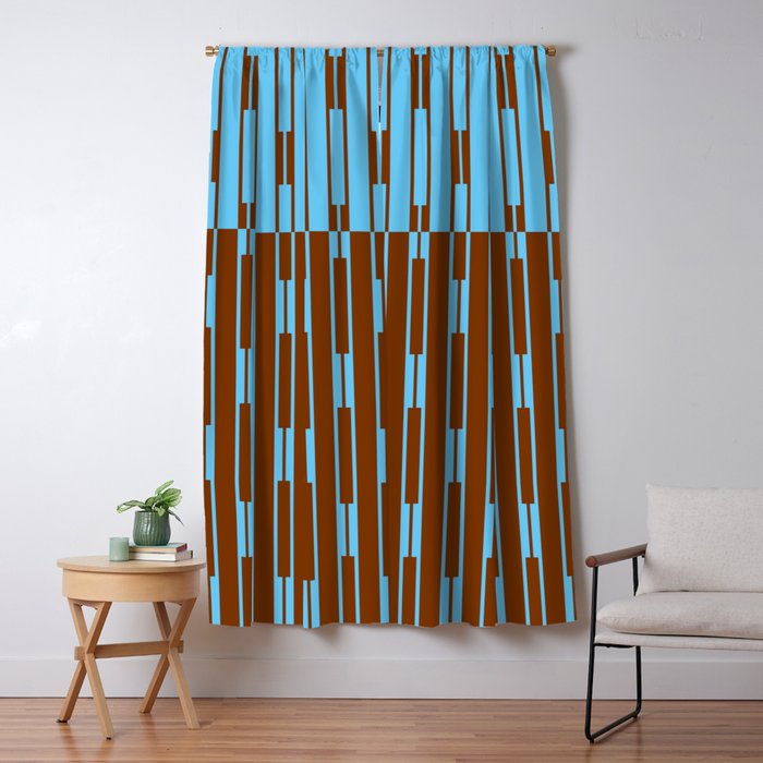 Geometric Two-Tone Geo Chain Pattern in Sky Blue and Chestnut Brown Window Curtain Gallery Image 5