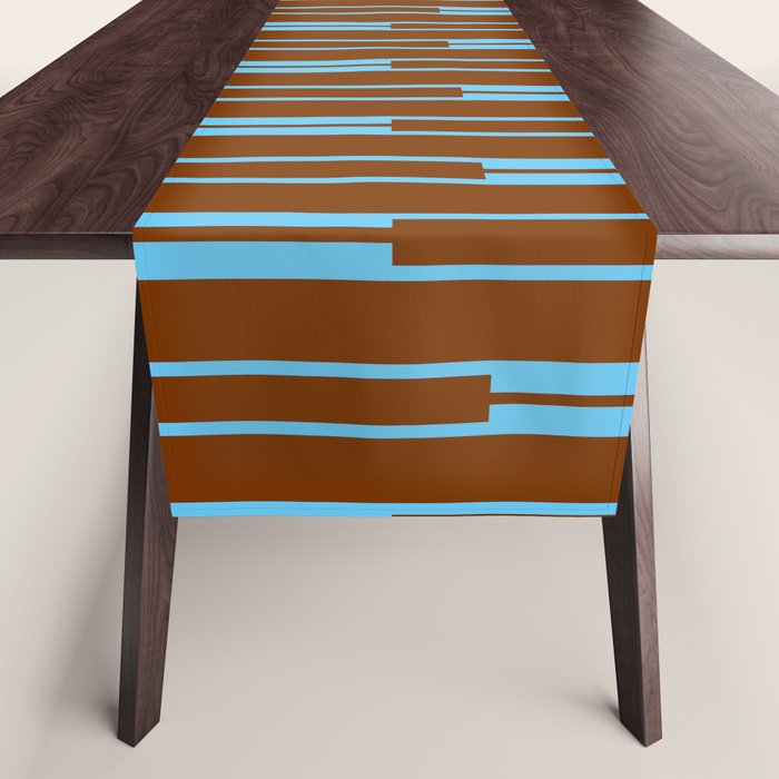 Geometric Two-Tone Geo Chain Pattern in Sky Blue and Chestnut Brown Table Runner Gallery Image 1