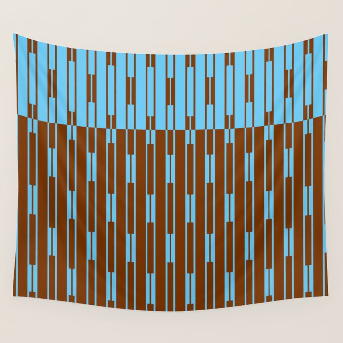 Geometric Two-Tone Geo Chain Pattern in Sky Blue and Chestnut Brown Wall Tapestry Gallery Image 4