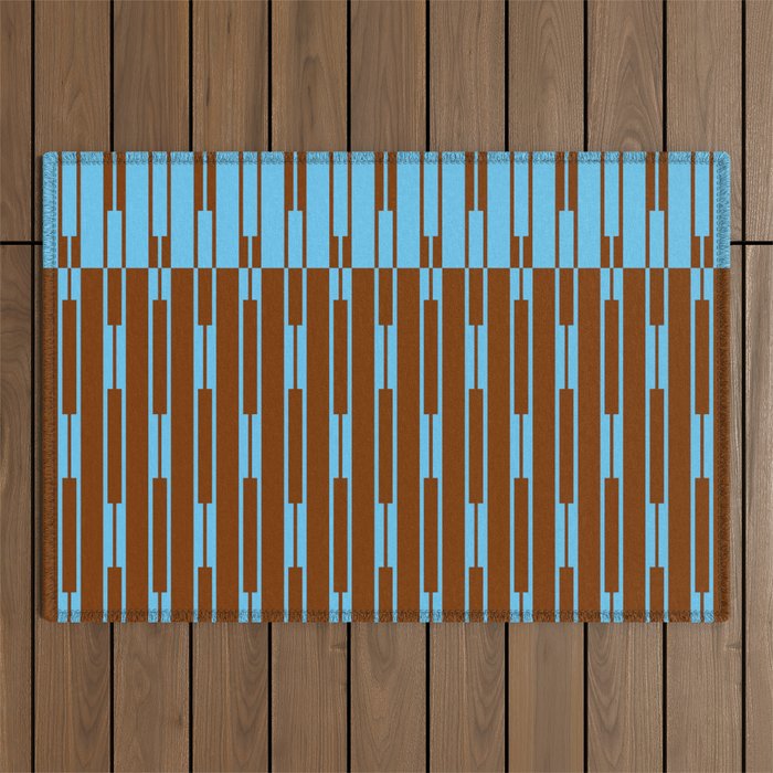 Geometric Two-Tone Geo Chain Pattern in Sky Blue and Chestnut Brown Outdoor Rug Gallery Image 1