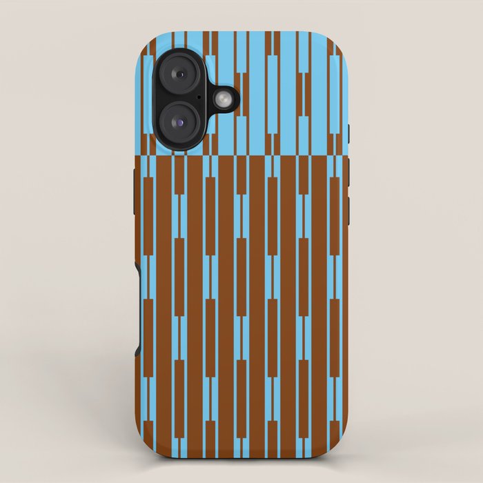 Geometric Two-Tone Geo Chain Pattern in Sky Blue and Chestnut Brown iPhone Case Gallery Image 1