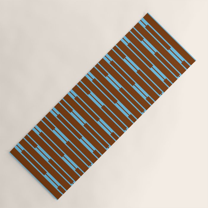 Geometric Two-Tone Geo Chain Pattern in Sky Blue and Chestnut Brown Yoga Mat Gallery Image 1