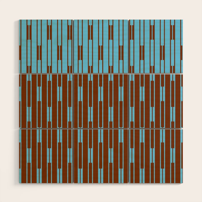 Geometric Two-Tone Geo Chain Pattern in Sky Blue and Chestnut Brown Wood Wall Art Gallery Image 1