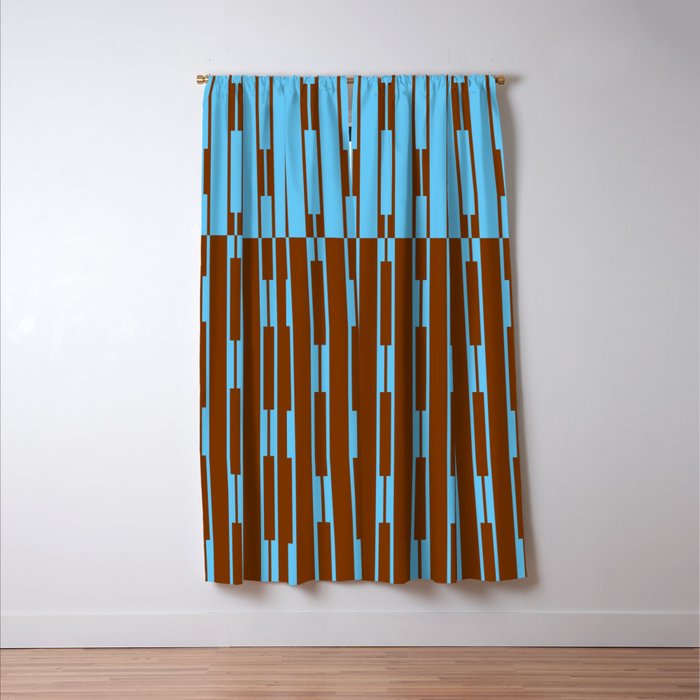 Geometric Two-Tone Geo Chain Pattern in Sky Blue and Chestnut Brown Window Curtain Gallery Image 3