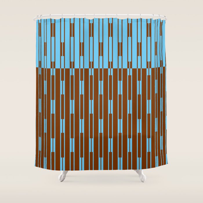 Geometric Two-Tone Geo Chain Pattern in Sky Blue and Chestnut Brown Shower Curtain Gallery Image 1