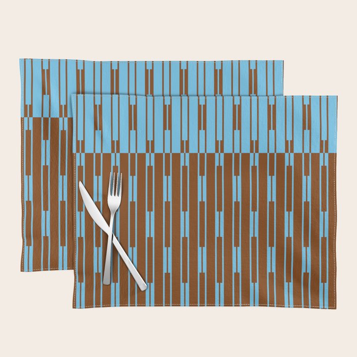 Geometric Two-Tone Geo Chain Pattern in Sky Blue and Chestnut Brown Placemat Gallery Image 1