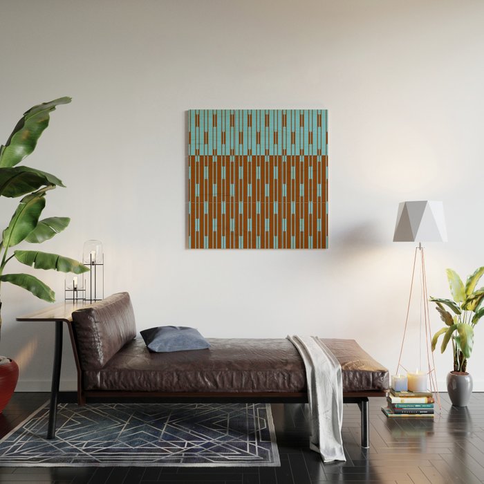 Geometric Two-Tone Geo Chain Pattern in Sky Blue and Chestnut Brown Wood Wall Art Gallery Image 2