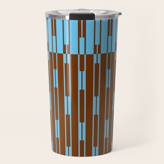 Geometric Two-Tone Geo Chain Pattern in Sky Blue and Chestnut Brown Travel Mug Gallery Image 1