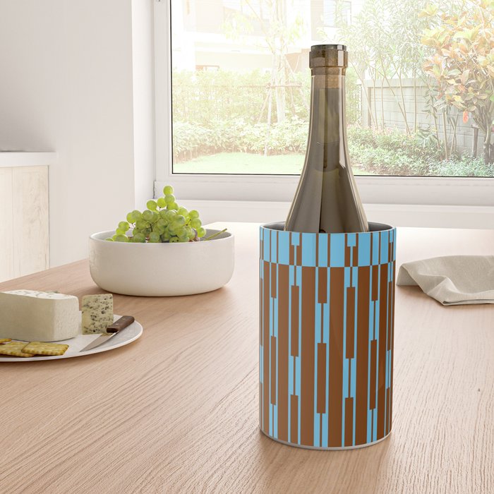 Geometric Two-Tone Geo Chain Pattern in Sky Blue and Chestnut Brown Wine Chiller Gallery Image 4