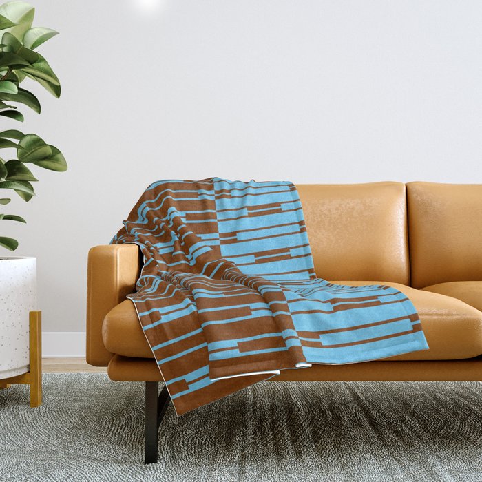 Geometric Two-Tone Geo Chain Pattern in Sky Blue and Chestnut Brown Throw Blanket Gallery Image 1