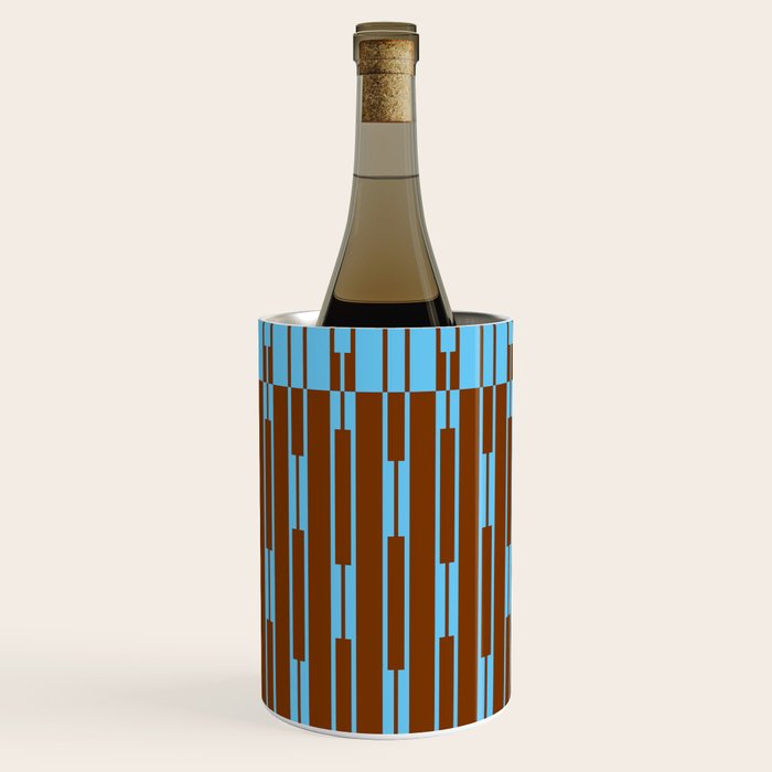 Geometric Two-Tone Geo Chain Pattern in Sky Blue and Chestnut Brown Wine Chiller Gallery Image 3