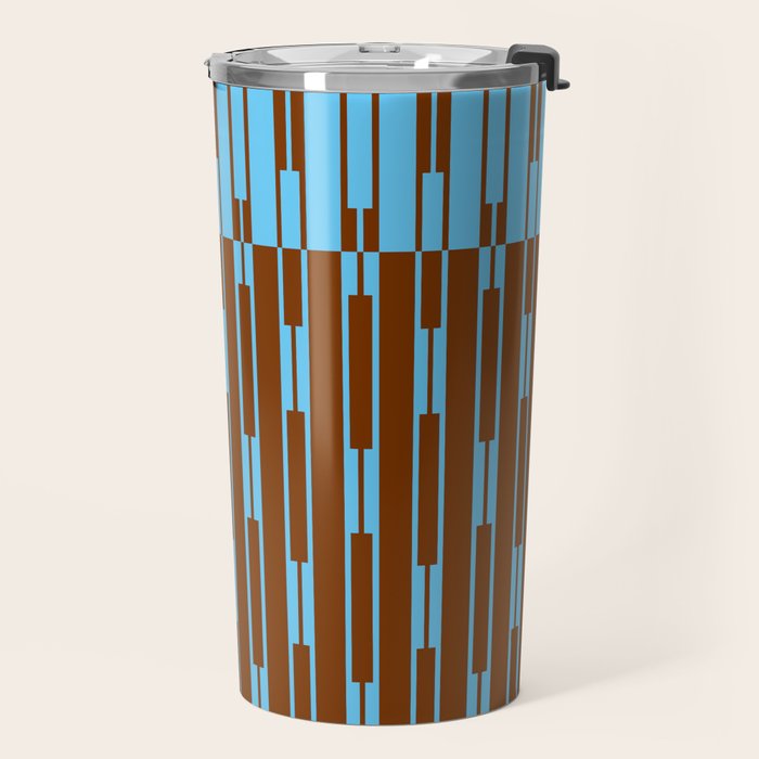 Geometric Two-Tone Geo Chain Pattern in Sky Blue and Chestnut Brown Travel Mug Gallery Image 2