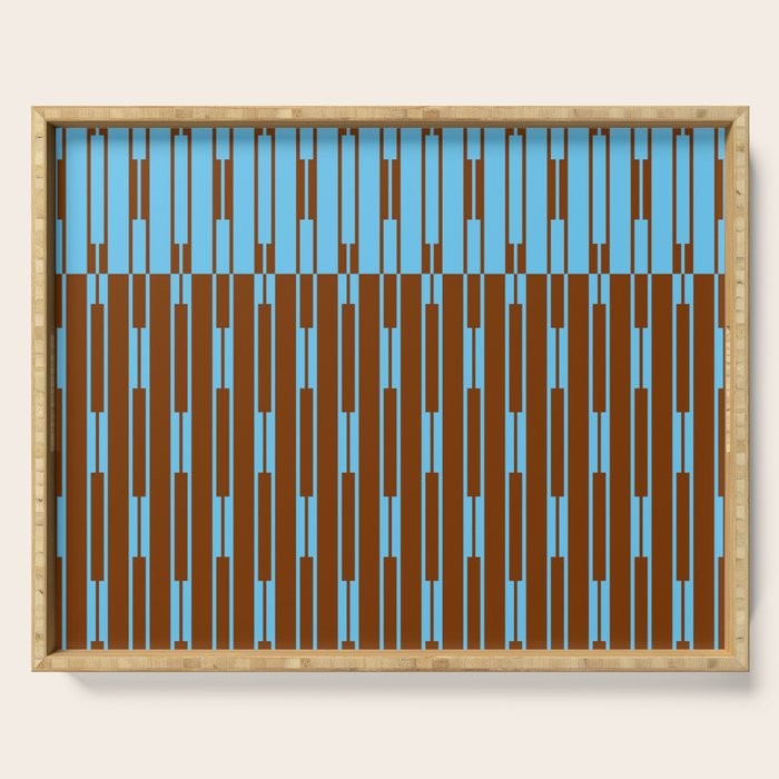 Geometric Two-Tone Geo Chain Pattern in Sky Blue and Chestnut Brown Serving Tray Gallery Image 1